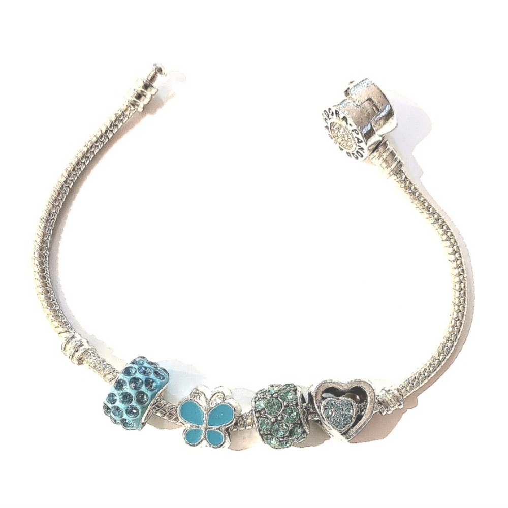 Four (4) Piece Set Blue Themed Charms Butterfly Heart Two Spacers